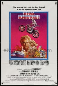 3t938 VIVA KNIEVEL 1sh 1977 best artwork of the greatest daredevil jumping his motorcycle!