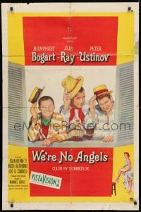 3t954 WE'RE NO ANGELS 1sh 1955 art of Humphrey Bogart, Aldo Ray & Peter Ustinov tipping hats!