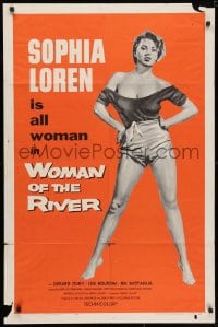 3t978 WOMAN OF THE RIVER 1sh R1957 La Donna del fiume, full-length art of sexiest Sophia Loren!