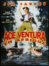3w443 ACE VENTURA WHEN NATURE CALLS French 1p 1995 wacky Jim Carrey on crocodiles by John Alvin!