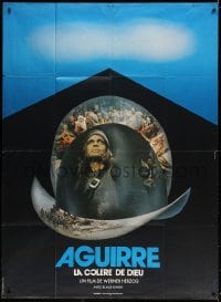 3w453 AGUIRRE, THE WRATH OF GOD French 1p 1975 Werner Herzog, crazy Klaus Kinski in helmet!