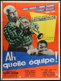 3w454 AH QUELLE EQUIPE French 1p 1958 great image of jazz man playing soprano sax!