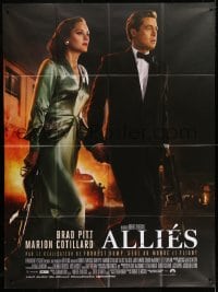 3w459 ALLIED French 1p 2016 Brad Pitt & pretty Marion Cotillard in formal clothing with guns!