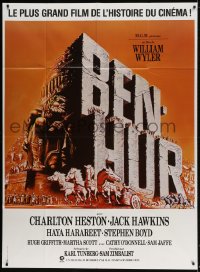 3w499 BEN-HUR French 1p R1980s Charlton Heston, William Wyler classic religious epic!