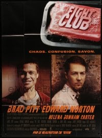 3w624 FIGHT CLUB French 1p 1999 portraits of Edward Norton and Brad Pitt + bar of soap!