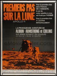 3w631 FOOTPRINTS ON THE MOON French 1p 1970 real story of Apollo 11, cool image of moon landing!