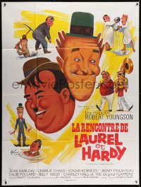 3w645 FURTHER PERILS OF LAUREL & HARDY French 1p R1970s different art of Stan & Ollie by Grinsson!