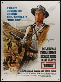 3w688 HOMBRE French 1p 1966 Martin Ritt, completely different art of Paul Newman by Boris Grinsson!