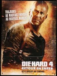 3w766 LIVE FREE OR DIE HARD teaser French 1p 2007 great close image of Bruce Willis as John McClane!