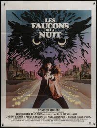 3w829 NIGHTHAWKS French 1p 1981 Sylvester Stallone with gun, different art by Jouineau Bourduge!