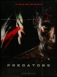 3w866 PREDATORS French 1p 2010 super close up of Adrian Brody with hunter alien behind him!