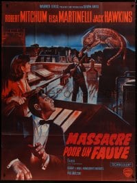 3w879 RAMPAGE French 1p R1960s different Mascii art of Mitchum & Martinelli on rooftop with leopard!