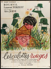 3w882 RED CULOTTES style B French 1p 1962 Bourvil, Laurent Terzieff, great artwork by C. Broutin!