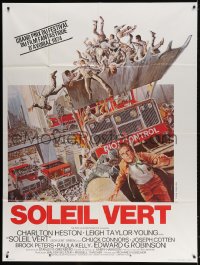 3w922 SOYLENT GREEN French 1p 1974 art of Charlton Heston escaping riot control by John Solie!
