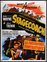 3w926 STAGECOACH French 1p R2010 art of John Wayne in the movie that made him a huge star!