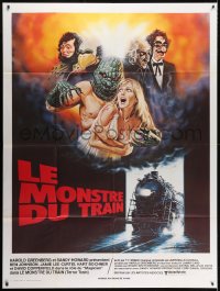 3w937 TERROR TRAIN French 1p 1981 great different art with monsters attacking sexy sorority girl!