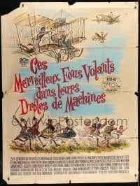 3w941 THOSE MAGNIFICENT MEN IN THEIR FLYING MACHINES French 1p 1965 wacky art of early airplanes!