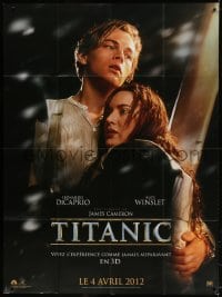 3w946 TITANIC teaser French 1p R2012 best c/u of Leonardo DiCaprio & Kate Winslet, James Cameron!