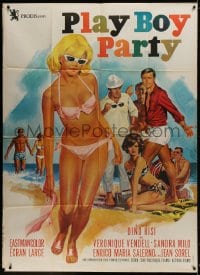 3w972 WEEKEND WIVES French 1p 1966 sexy Jean Mascii art of Italian beach Play Boy Party!