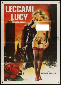 3w324 LECCAMI LUCY Italian 1p R1985 Rulkiero art of sexy near-naked woman covered by red roses!