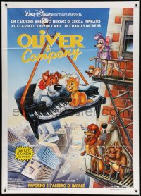 3w358 OLIVER & COMPANY Italian 1p 1989 great art of Walt Disney cats & dogs in New York City!