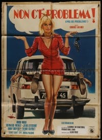 3w364 PAS DE PROBLEME! Italian 1p 1976 Piovano art of sexy Miou-Miou with body stuffed in car hood!