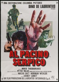 3w390 SERPICO Italian 1p 1974 great image of undercover cop Al Pacino, Sidney Lumet crime classic!