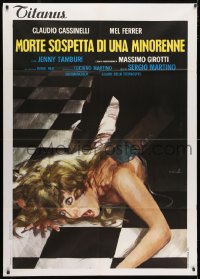 3w404 SUSPICIOUS DEATH OF A MINOR Italian 1p 1975 Averardo Cirello art of girl strangled on floor!