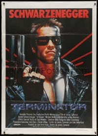 3w412 TERMINATOR Italian 1p 1985 close up of classic cyborg Arnold Schwarzenegger with gun!