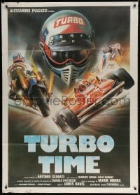 3w419 TURBO TIME Italian 1p 1983 cool Formula One car & motorcycle racing art by Enzo Sciotti!