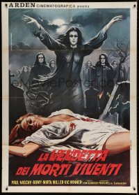 3w427 VENGEANCE OF THE ZOMBIES Italian 1p 1973 different art of undead army over near-naked woman!