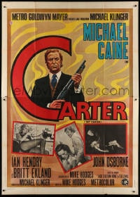 3w131 GET CARTER Italian 2p 1971 cool art of Michael Caine holding shotgun + sexy Britt Ekland!