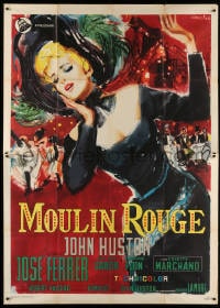 3w160 MOULIN ROUGE Italian 2p R1960s different artwork of pretty blonde Colette Marchand by Manfredo!