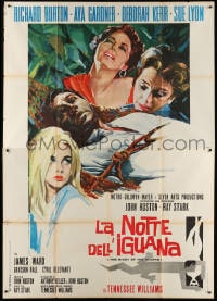 3w165 NIGHT OF THE IGUANA Italian 2p 1964 Richard Burton, Ava Gardner, Sue Lyon, Kerr, Brini art!