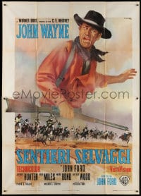 3w183 SEARCHERS Italian 2p R1963 different art of John Wayne in Monument Valley by Ciriello, rare!