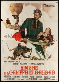 3w187 SINBAD & THE CALIPH OF BAGHDAD Italian 2p 1973 art of hero Robert Malcom & Sonia Wilson!