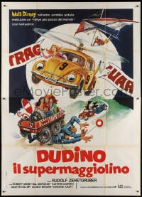 3w193 SUPERBUG, THE CRAZIEST CAR IN THE WORLD Italian 2p 1977 Volkswagen Beetle cartoon art!