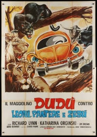 3w192 SUPERBUG THE WILD ONE Italian 2p 1974 art of angry Volkswagen Beetle with jungle cats!