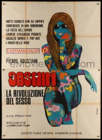 3w194 TEENAGERS Italian 2p 1968 wild art of sexy painted Jasmin with psychedelic tattoos!