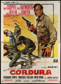 3w195 THEY CAME TO CORDURA Italian 2p R1960s different art of Gary Cooper with gun & Rita Hayworth!