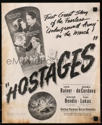 3w047 HOSTAGES pressbook 1943 Luise Rainer, right out of Hitler's cracking Fortress Europe!