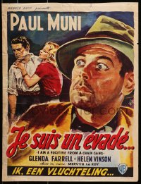 3y315 I AM A FUGITIVE FROM A CHAIN GANG Belgian R1950s great art of escaped convict Paul Muni by Wik