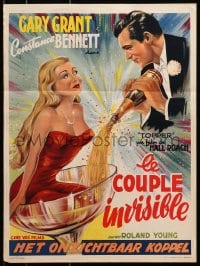 3y354 TOPPER Belgian R1950s art of Cary Grant & sexy Constance Bennett in champagne glass!