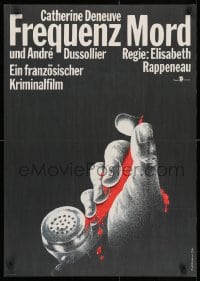 3y225 FREQUENT DEATH East German 23x32 1990 cool art of bloody hand on phone by D. Heidenreich!