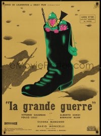 3y454 GREAT WAR French 23x31 1960 wacky art of soliders in a boot by Jan Mara!