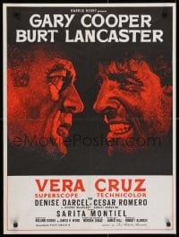 3y473 VERA CRUZ French 23x31 R1970s best close up artwork of cowboys Gary Cooper & Burt Lancaster!