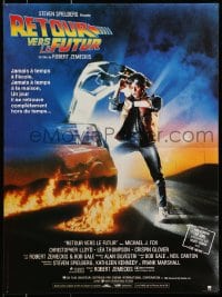 3y488 BACK TO THE FUTURE French 15x21 1985 art of Michael J. Fox & Delorean by Drew Struzan!