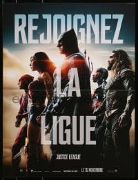 3y506 JUSTICE LEAGUE teaser French 16x21 2017 group portrait of Gadot as Wonder Woman, Momoa, cast!