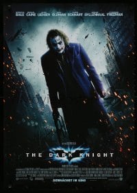 3y068 DARK KNIGHT advance DS German 2008 different image of Ledger as The Joker in Gotham City!