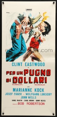 3y906 FISTFUL OF DOLLARS Italian locandina R1970s different artwork of generic cowboy by Symeoni!